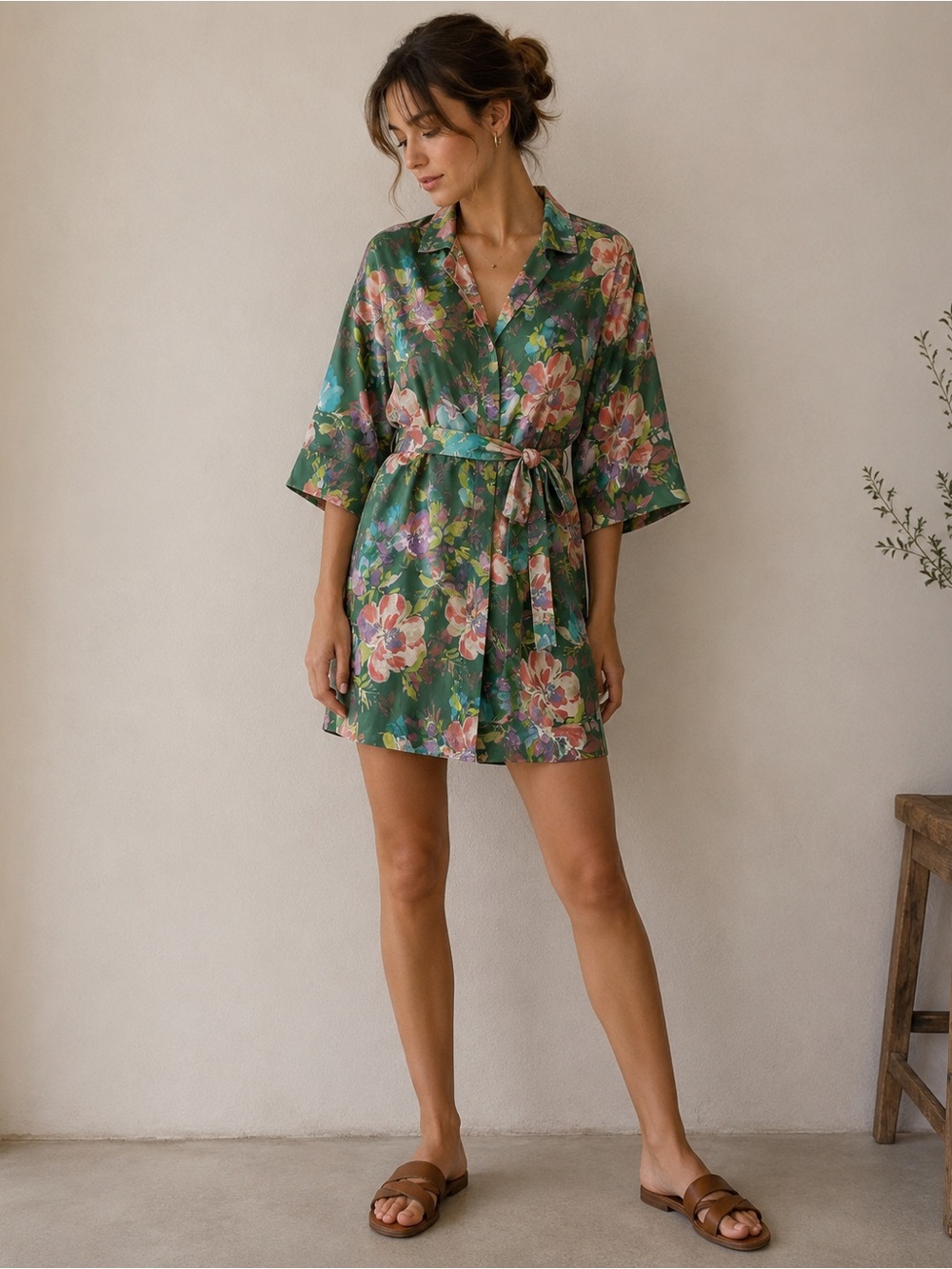 Zara Floral Kimono-Style Wrap Dress Size XS
